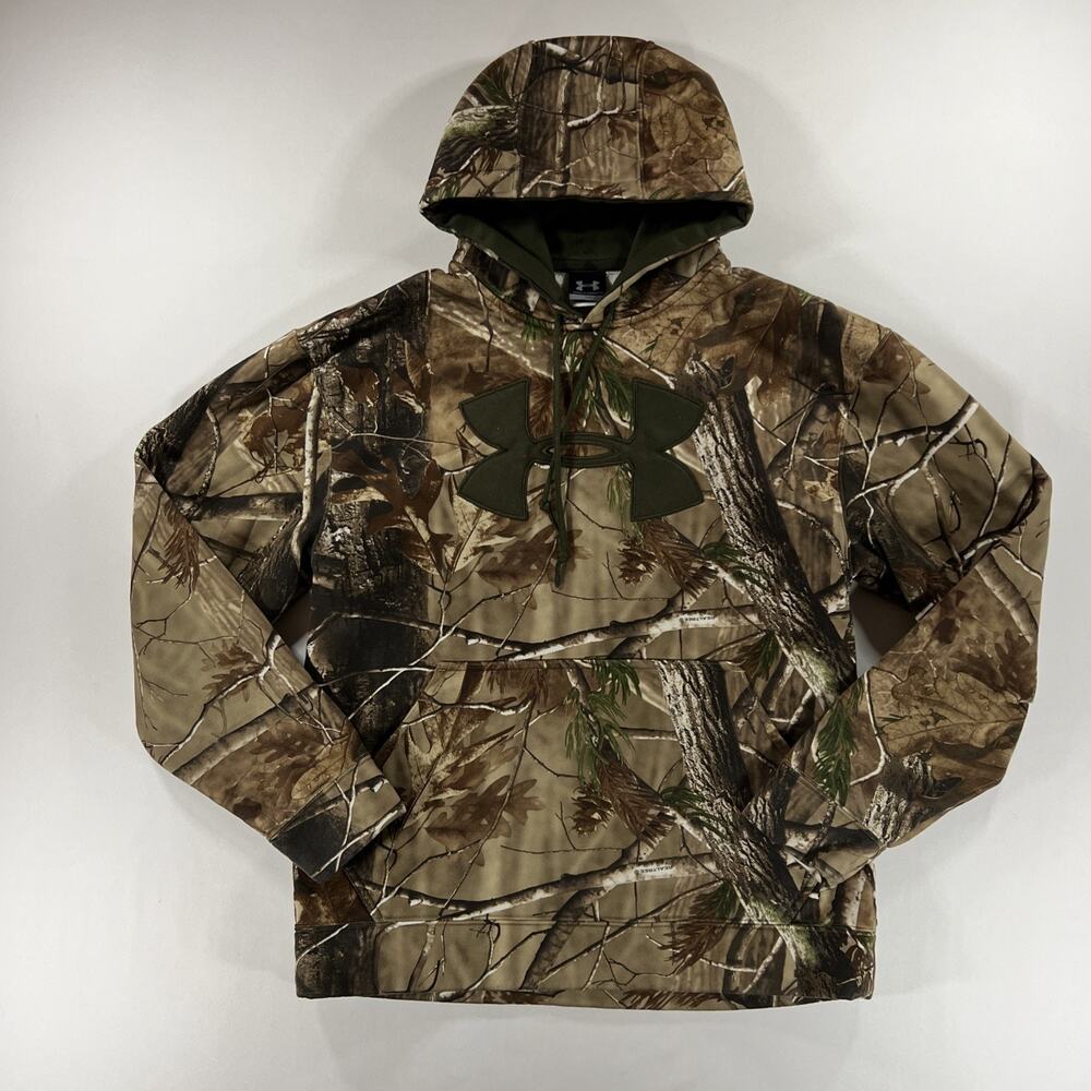Under Armour Camo Hoodie Size S Loose Fit Realtree Hunting Sweatshirt Pullover